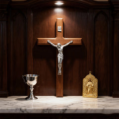 7.8 Inch Wooden Wall Cross Decor Hand Carved Catholic Home Decoration for Table or Wall Hanging Gift for Baptism Birthday