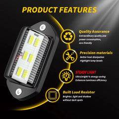 2PCS 6 LED Car License Number Plate Light For SUV Truck Trailer Van Tag Step Lamp White Bulbs Car Products License Plate Lights