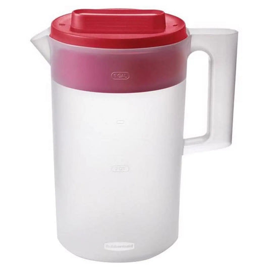 Pitcher, Simply Pour Clear/Red Pitcher Plastic 1 gal, plastic, 1 gal, helpful for family beverage service, A Practical Choice for Everyday Beverage Serving