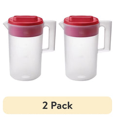 Rubbermaid Simply Pour 1 Gallon Plastic Pitcher, Clear/Red, 2 Pack