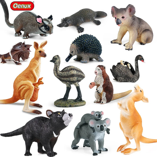 Oenux Classic Australian Wild Animals Kangaroos Koala Ostriches Mole Wombat Model Action Figure Figurine Education Toy Kid Gift