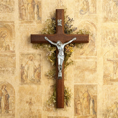 7.8 Inch Wooden Wall Cross Decor Hand Carved Catholic Home Decoration for Table or Wall Hanging Gift for Baptism Birthday