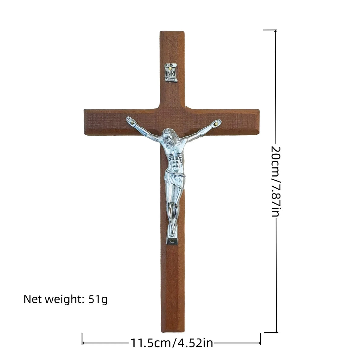 7.8 Inch Wooden Wall Cross Decor Hand Carved Catholic Home Decoration for Table or Wall Hanging Gift for Baptism Birthday