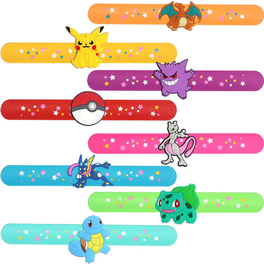 PVC Pokemon Slap Bracelet Kids Pikachu Birthday Decoration Anime Wristband Child Slap Band Puzzle Toy Boys Girls Birthday Party