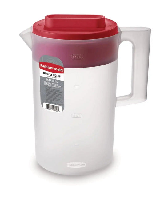 Pitcher, Simply Pour Clear/Red Pitcher Plastic 1 gal, plastic, 1 gal, helpful for family beverage service, A Practical Choice for Everyday Beverage Serving