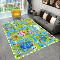 Child Playmat Highway Simulated City Traffic Playroom Area Rug,Carpet for Home Living Room Bedroom Sofa ,kids Non-slip Floor Mat