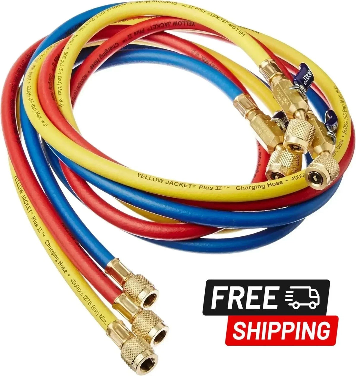 Yellow Jacket 29986 Plus II 1/4" Hose with Compact Ball Valve. 72" (Pack of 3)